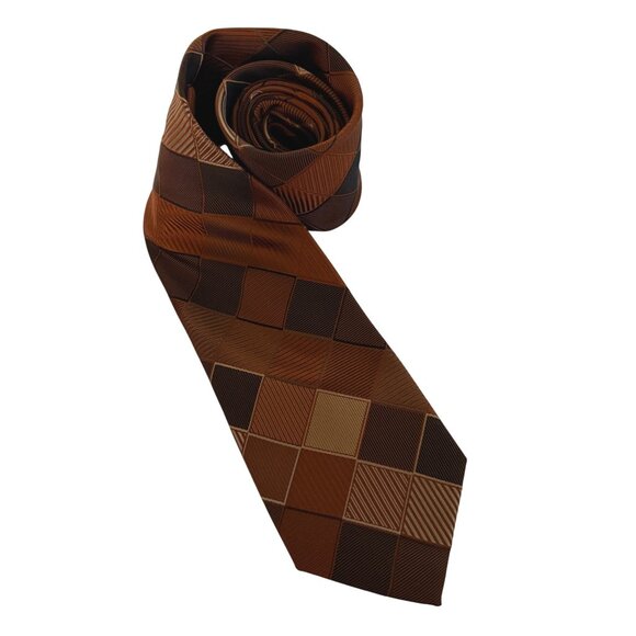 Kenneth Cole Reaction Silk Tie Geometric Brown Orange Mens Necktie Office Formal - Picture 1 of 8